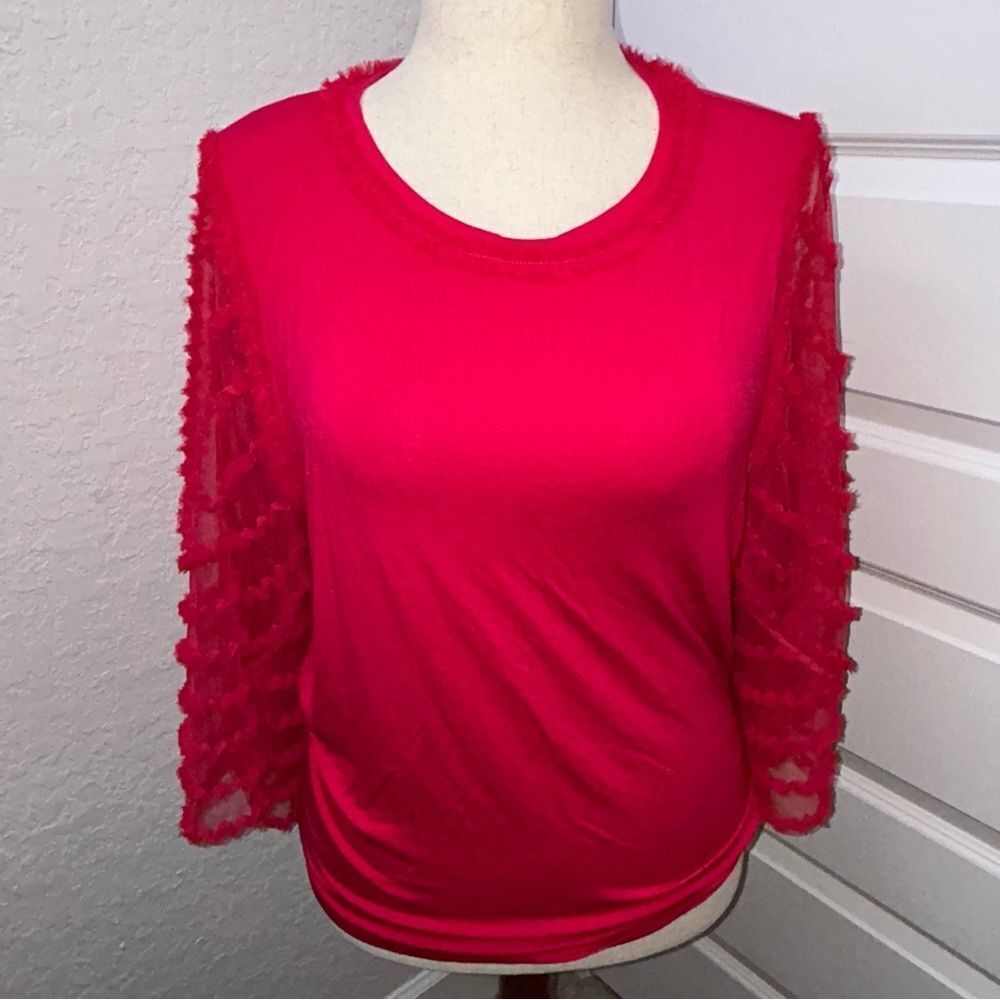 Kobi Halperin Decorative Sheer Statement Sleeve Blouse Shirt Top